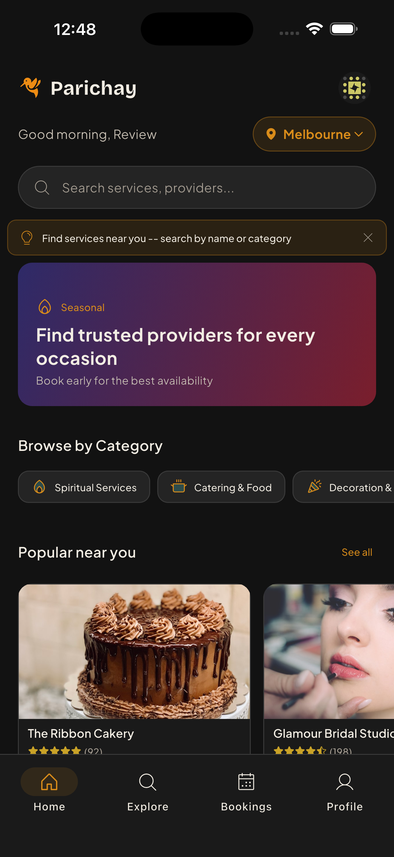 Parichay home screen with featured providers